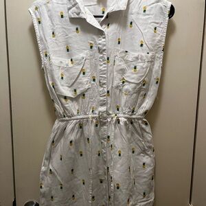 White Sleeveless Dress with Pineapple Print